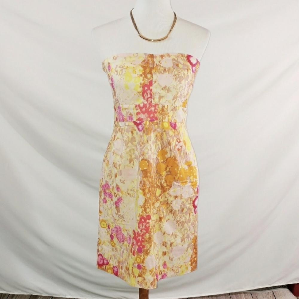 J. Crew Strapless Metallic Watercolor Dress